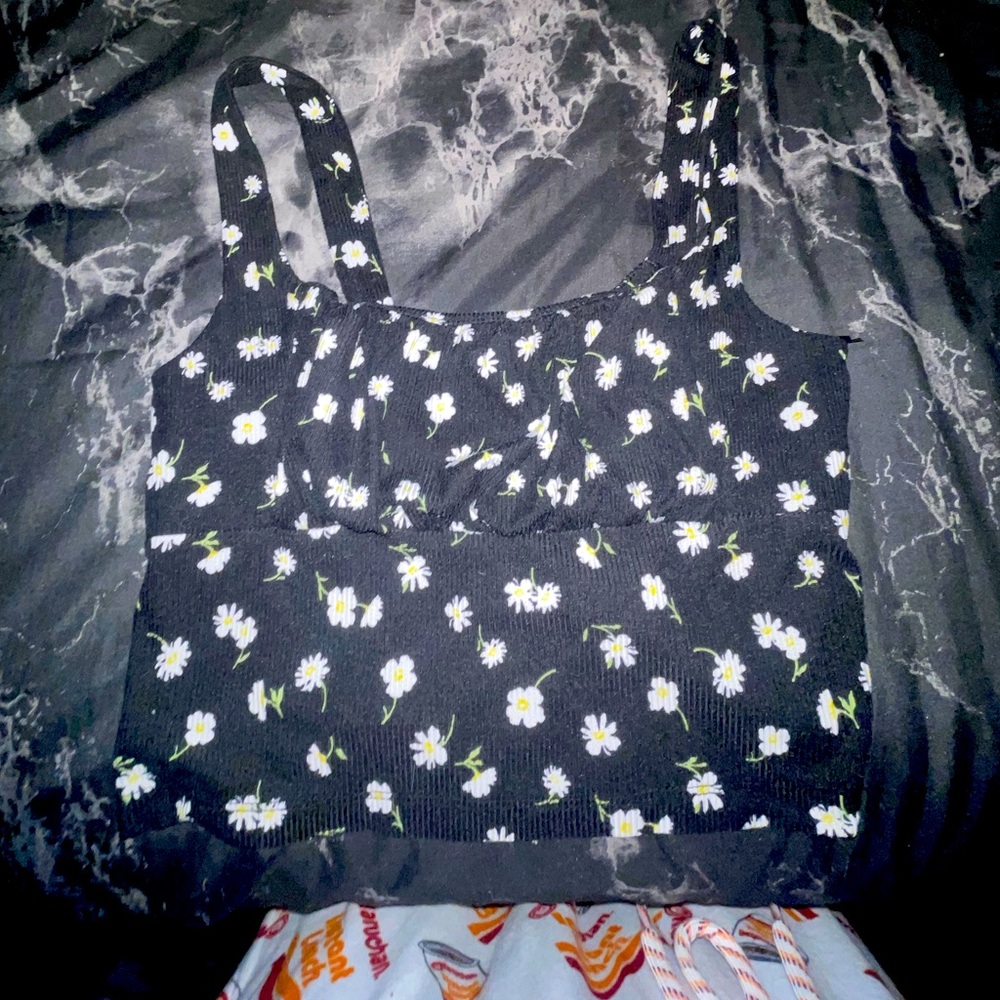 White floral tank/crop top